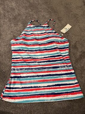 Beachsissi Colorful Stripe Print Cute Tankini top size medium NWT